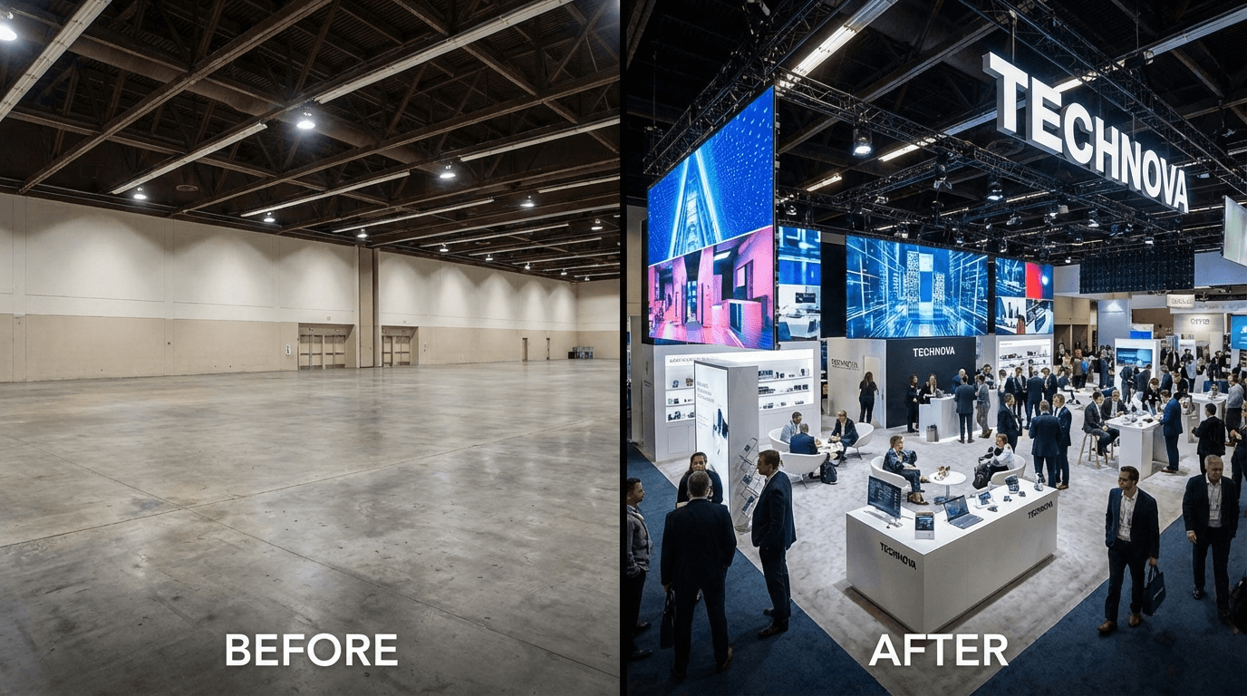 Before/after: event booth examples visualized by AI