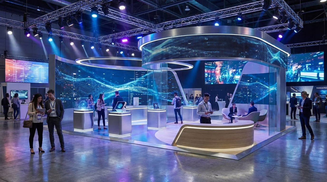Exhibition booth in trade show environment after AI transformation